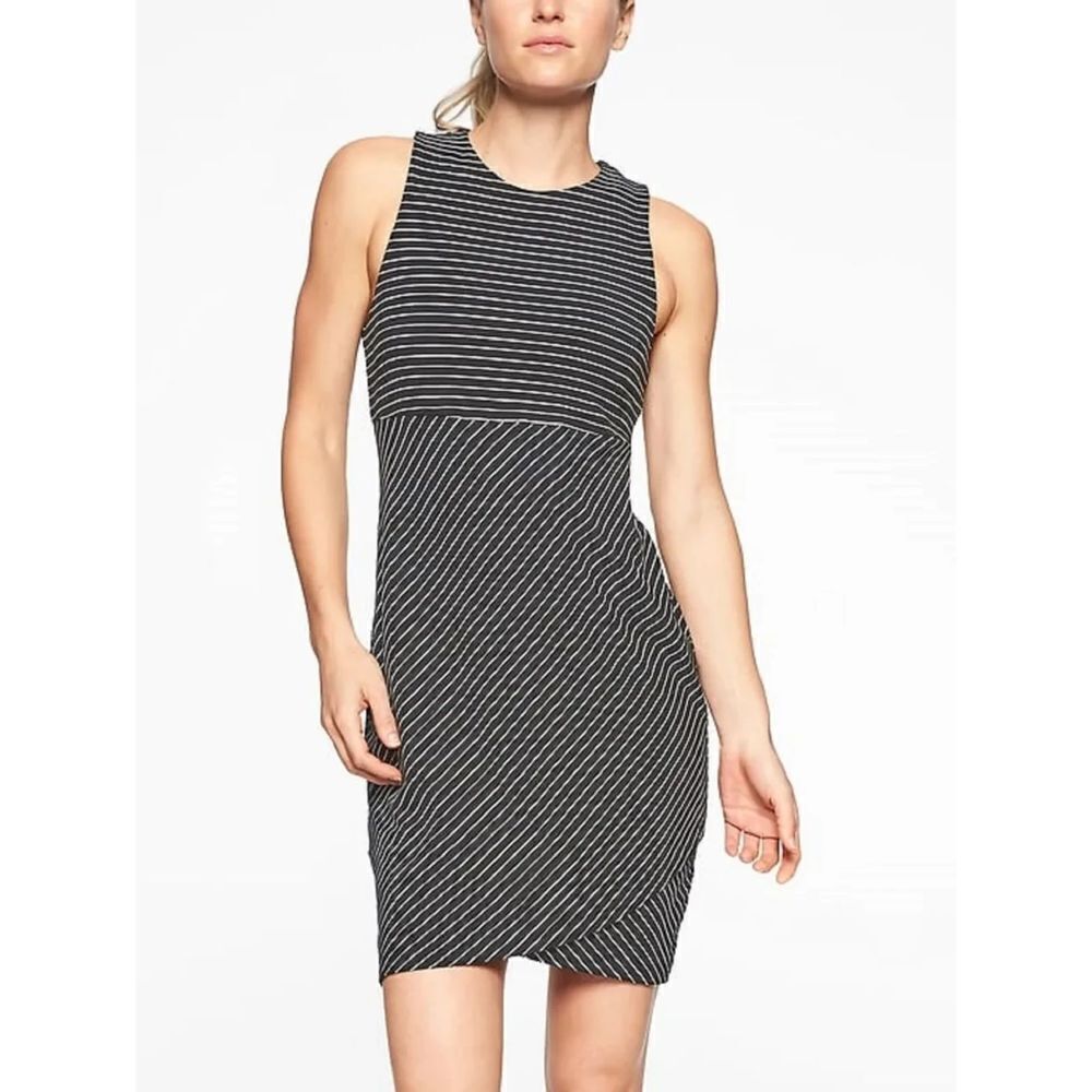 ATHLETA Black White Striped La Palma Sleeveless Stretch Bodycon Mini Dress XL